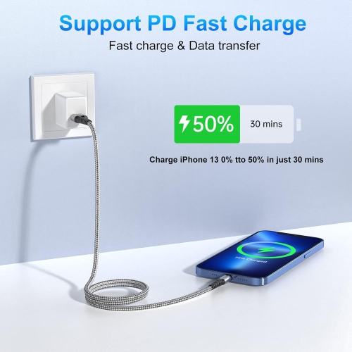 USB C to Lightning Cable 6FT 2 Pack, Power Delivery USB C iPhone Charger, MFi Certified Braided Lightning to USB C