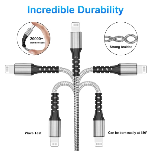 USB C to Lightning Cable 6FT 2 Pack, Power Delivery USB C iPhone Charger, MFi Certified Braided Lightning to USB C