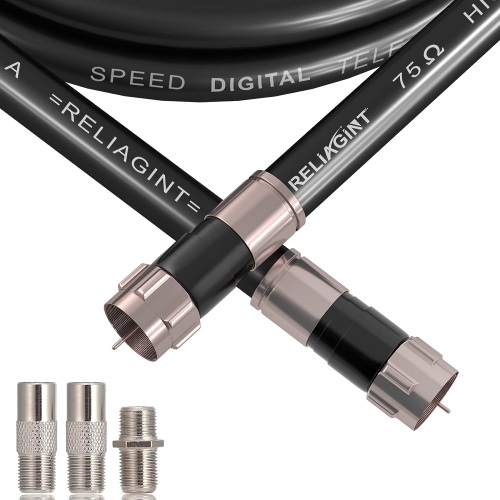 UNKNOWN  6Ft Rg6 Coaxial Cable With F Connector, F81 Rf Double Female Adapter, Low Loss High Speed Coax Cable In Black