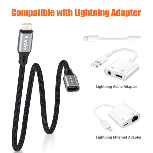 3.3ft Lightning Extension Cable, Braided Female to Male Extender Full Function Cord Compatible with iPhone iPad,