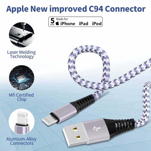 5 Pack Short Lightning Cable(8 Inch), [Apple MFi Certified] iPhone Fast Charging Cable,USB to Lightning High Speed Data