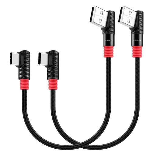 Right Angle USB C Cable 2Pack [1FT/0.3m] 18W Short 90 Degree USB 2.0 USB-C Fast Charging Data Sync Cable Nylon