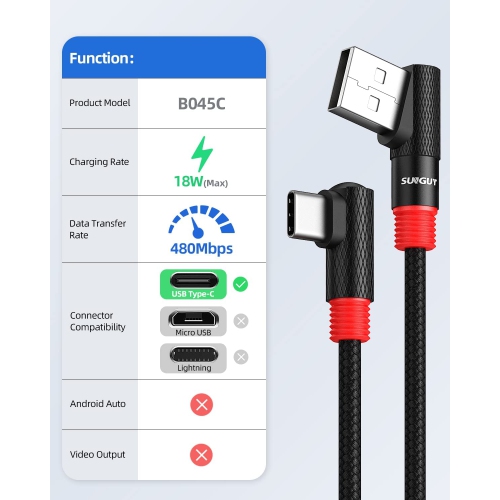 Right Angle USB C Cable 2Pack [1FT/0.3m] 18W Short 90 Degree USB 2.0 USB-C Fast Charging Data Sync Cable Nylon