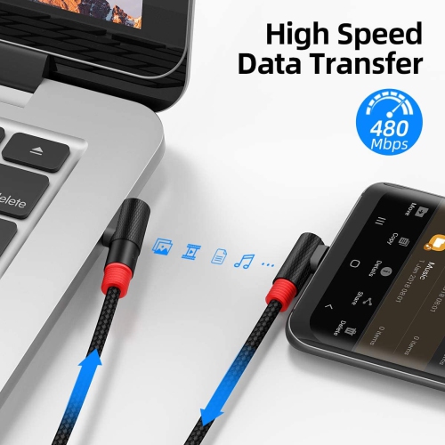 Right Angle USB C Cable 2Pack [1FT/0.3m] 18W Short 90 Degree USB 2.0 USB-C Fast Charging Data Sync Cable Nylon