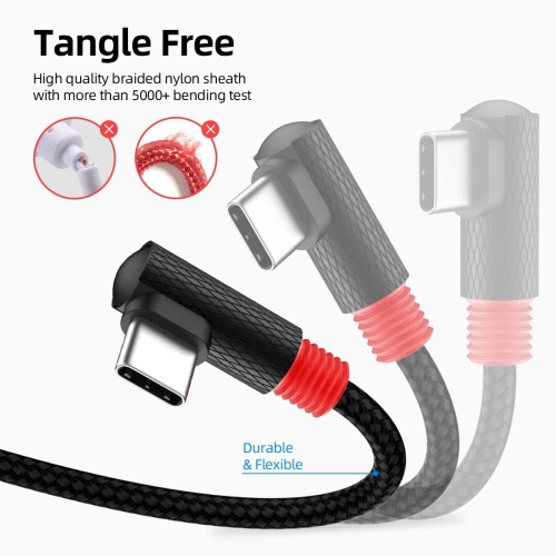 Right Angle USB C Cable 2Pack [1FT/0.3m] 18W Short 90 Degree USB 2.0 USB-C Fast Charging Data Sync Cable Nylon