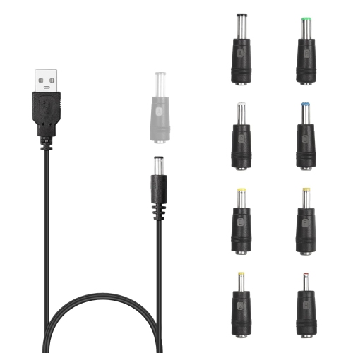 USB to DC Cable, 5V DC 5.5 x 2.1mm Jack Plug Power Cable Universal Charger Plug with 8 DC Adapter Connectors