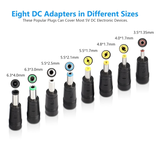 USB to DC Cable, 5V DC 5.5 x 2.1mm Jack Plug Power Cable Universal Charger Plug with 8 DC Adapter Connectors