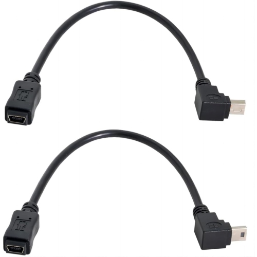 CY 2pcs 90 Degree Up & Down Direction Angled Mini USB 5 Pin Male to Female Extension Cable 0.2m