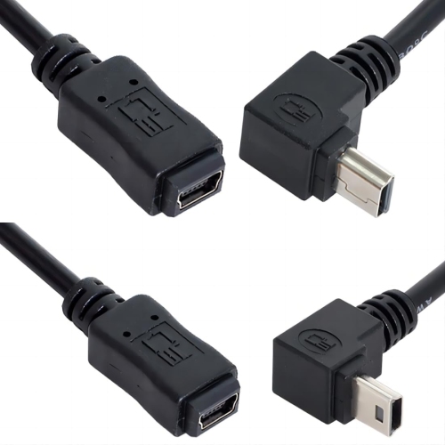 CY 2pcs 90 Degree Up & Down Direction Angled Mini USB 5 Pin Male to Female Extension Cable 0.2m