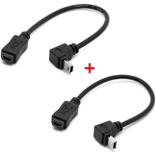 CY 2pcs 90 Degree Up & Down Direction Angled Mini USB 5 Pin Male to Female Extension Cable 0.2m
