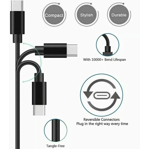 Câble de chargement USB C de type C de 6,6 pi pour données/chargeur compatible avec les tablettes Onn Pro de 8 po, Pro de 10,1 po, ONN Surf de 8