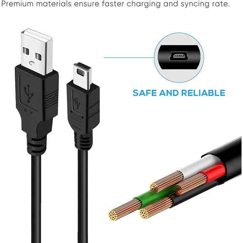 6.6FT Replacement GPS Charging Cable, USB A Male to Mini 5 Pin Data Transfer Charger Cord Fit for Garmin Navigator Nuvi