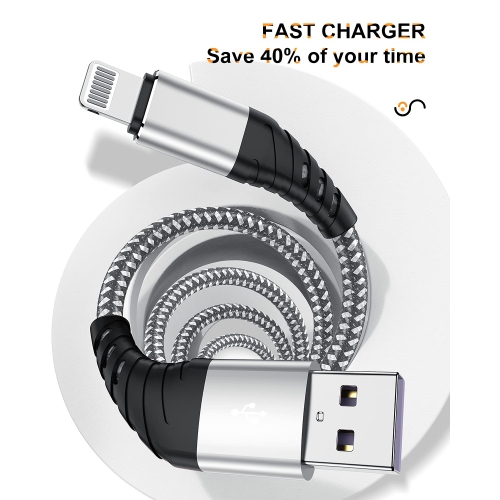 iPhone Charger Cable 6FT 2Pack, Apple MFi Certified Lightning Cable 6 Foot Nylon Braid iPhone Charging Cord 6 Feet Fast