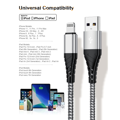 iPhone Charger Cable 6FT 2Pack, Apple MFi Certified Lightning Cable 6 Foot Nylon Braid iPhone Charging Cord 6 Feet Fast