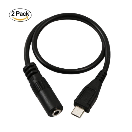 (2-Pack) Micro USB Male to 3.5mm Jack Female Audio Cable Cord for Active Clip Mic Microphone Convert Adapter