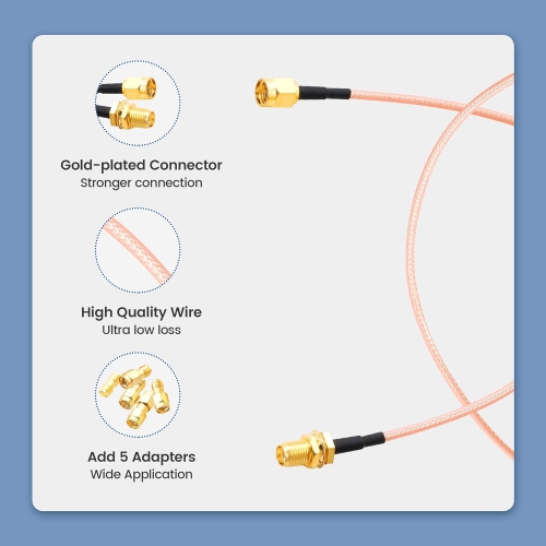 Paquet de 2 câbles coaxiaux SMA mâle vers SMA femelle RF coaxial RG316 de 12 po pour antenne avec câble coaxial RF de 5pcs pi