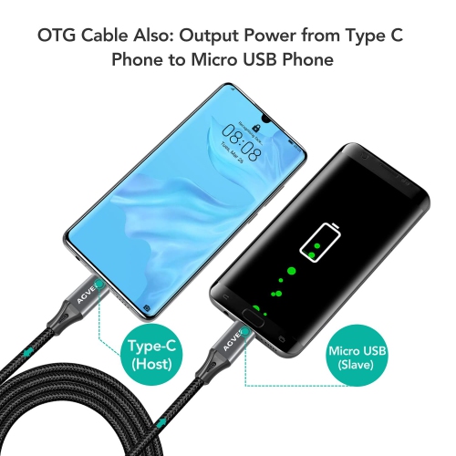 Paquet de 2 câbles USB-C OTG à micro USB de 6 pi, câble de synchronisation de données tressé, adaptateur de câble de chargement pour Galaxy de