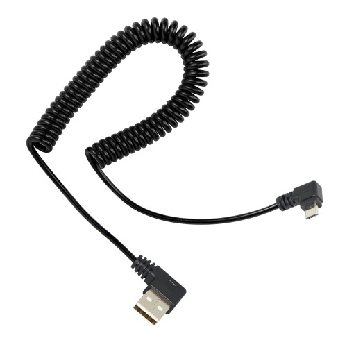 Micro USB Coiled Cable,Left Angle Micro USB Male to Right Angle USB A Male Sync & Charging Spring Spiral Cord