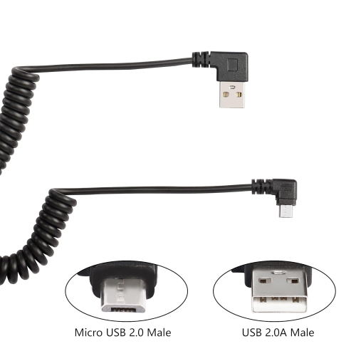 Micro USB Coiled Cable,Left Angle Micro USB Male to Right Angle USB A Male Sync & Charging Spring Spiral Cord