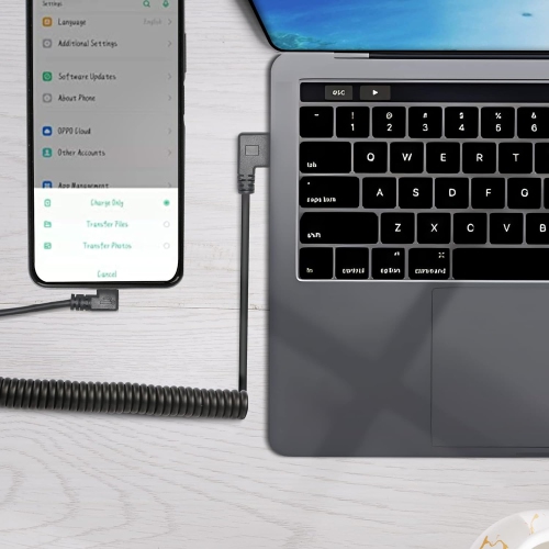 Micro USB Coiled Cable,Left Angle Micro USB Male to Right Angle USB A Male Sync & Charging Spring Spiral Cord