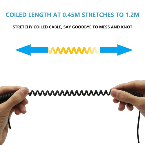 Micro USB Coiled Cable,Left Angle Micro USB Male to Right Angle USB A Male Sync & Charging Spring Spiral Cord