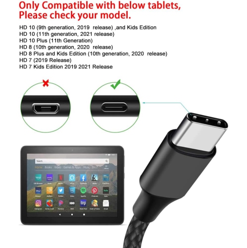 2-Pack 6ft USB C Cable Compatible with Kindle E-readers,Fire Tablets (All-new HD 10 9th 10th 11th Generation,7