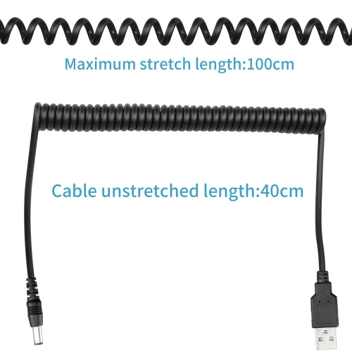 5V DC Coiled Power Cable,USB to DC 5.5mm x 2.5mm Plug Spring Charging Cord for USB Lights, USB Fans, Cartoon