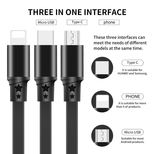 Multi USB Charger Cable Retractable 2Pack 4ft 3 in 1 Multiple Charging Cord Adapter with Type C Micro USB Port