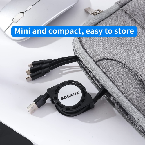 Multi USB Charger Cable Retractable 2Pack 4ft 3 in 1 Multiple Charging Cord Adapter with Type C Micro USB Port