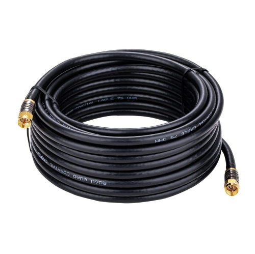 ne 25ft Black Quad Shield RG6 Coax Cable F Pin Coaxial Tip BNC Extension Wire for Satellite Dish