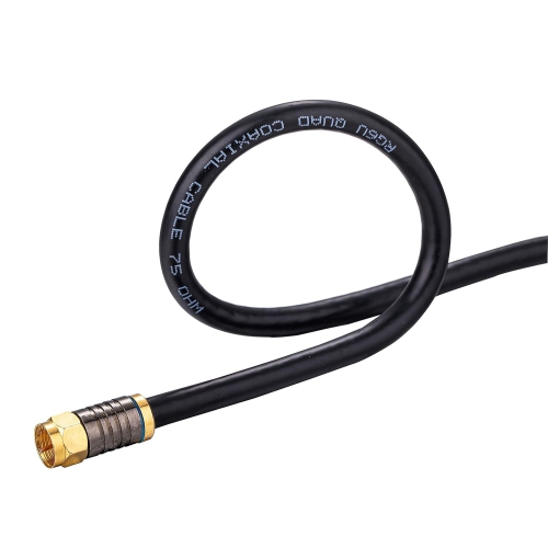 ne 25ft Black Quad Shield RG6 Coax Cable F Pin Coaxial Tip BNC Extension Wire for Satellite Dish