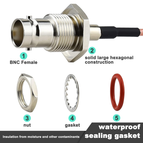 6ft BNC Extension Cable Male to Female Bulkhead Mount SDI Cable RG316 50 Ohm for Scanner Wireless Microphone