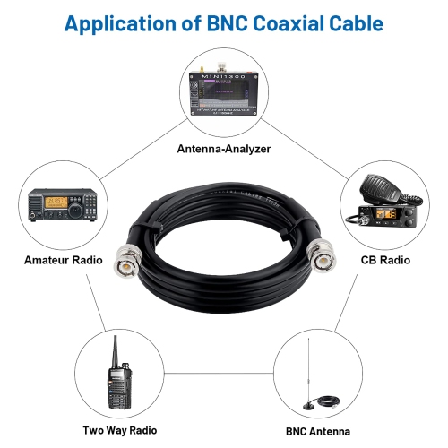 XRDS-RF 10FT BNC Male to BNC Male Coax Cable, BNC Male 50 Ohm RG58 Coaxial Cable