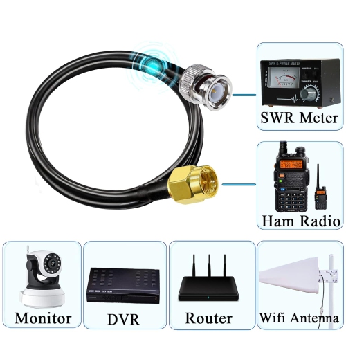 BNC to SMA Jumper Cable BNC Male Plug to SMA Male Extension Cable RG58 3.3ft SMA to BNC WiFi Antenna