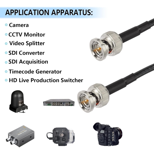 3G/6G HD SDI Cable BNC Cable Thin & Short for Cameras and Video Equipment,Supports