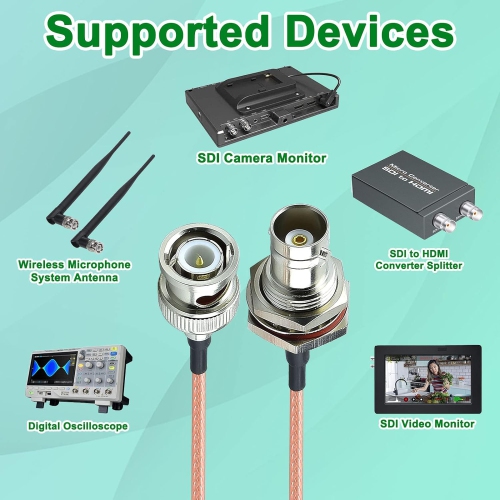 BNC Extension Cable 10ft BNC Male to BNC Female Bulkhead Mount Coaxial Cable 50 Ohm SDI Cable CCTV Extension