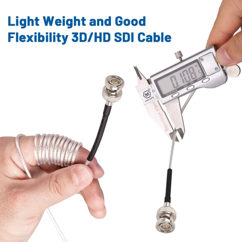 SDI Cable 2ft, Thin 3G/6G HD-SDI Cable, 75 Ohm RG179 BNC Coaxial Cable for Surveillance Camera System