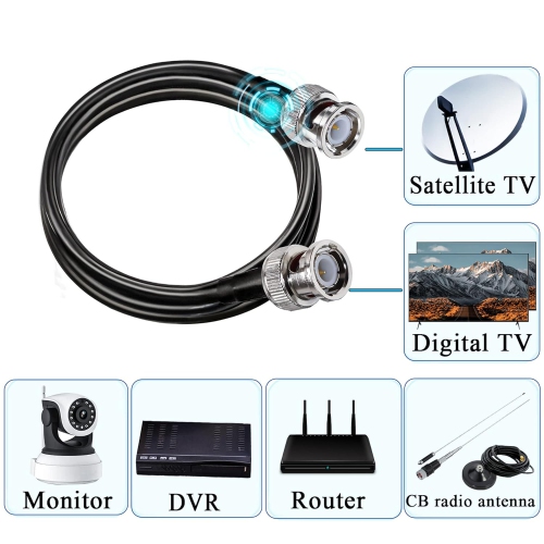 BNC Extension Cable RG58 BNC Male to BNC Male Jumper Low Loss 50 ohm CB Radio Coax Cable 6.6ft(2M) BNC WiFi