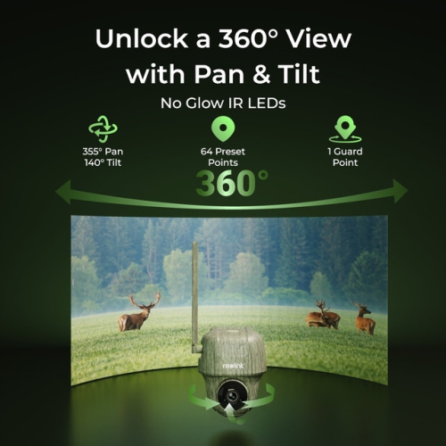 First 4K UHD 4G LTE Wildlife Camera with 360° View & Animal Recognition, No-Glow Night Vision, Battery/Solar-Powered Reolink Go Ranger PT