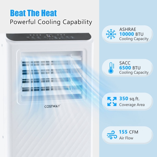 Costway 6500 BTU(10000 BTU ASHRAE) Portable Air Conditioner 3 -in-1 Air Cooler Dehumidifier Fan 24H Timer