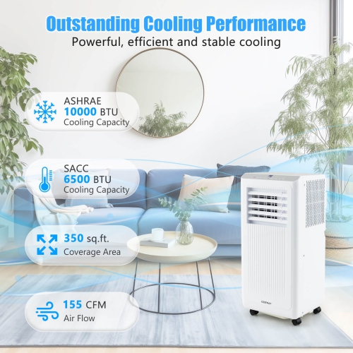 Costway 6500 BTU(10000 BTU ASHRAE) Portable Air Conditioner 3-in-1 Freestanding Air Cooler with Dehumidifier