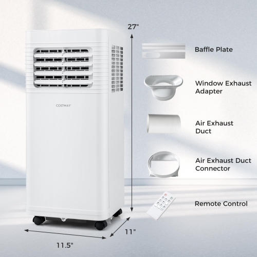 Costway Portable Air Conditioner 8000 BTU 3 in 1 AC Unit with Fan & Dehumidifier Sleep Mode 5100 BTU(8000BTU ASHRAE)