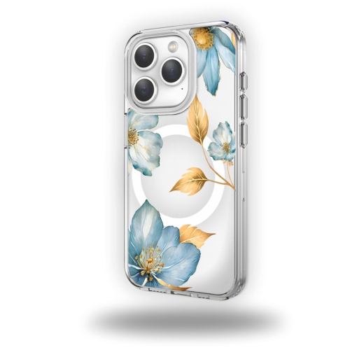 CASECO  Magsafe Iphone 15 Pro Max Wildflower Clear Case In Blue