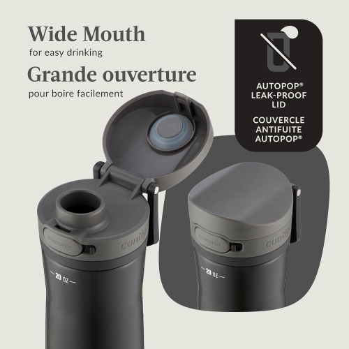 Contigo - bouteille d'eau isotherme en acier inoxydable, couvercle antifuite, sans BPA, capacité 591 ml