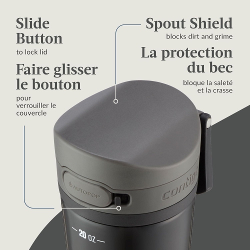 Contigo - bouteille d'eau isotherme en acier inoxydable, couvercle antifuite, sans BPA, capacité 591 ml