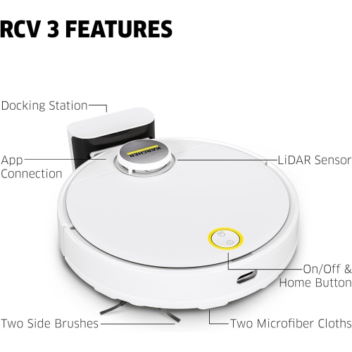 Kärcher - RCV 3 Robot Vacuum Cleaner with Mop Function 2500Pa- Remote Control via App, LiDar Laser Navigation - Floor Mapping, Obstacle Detection -