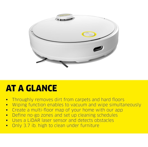 Kärcher - RCV 3 Robot Vacuum Cleaner with Mop Function 2500Pa- Remote Control via App, LiDar Laser Navigation - Floor Mapping, Obstacle Detection -