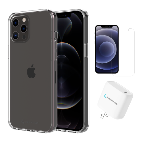 Ensemble de départ AXS | Étui transparent, protecteur d'écran et 20wCharger pour iPhone 12/12Pro