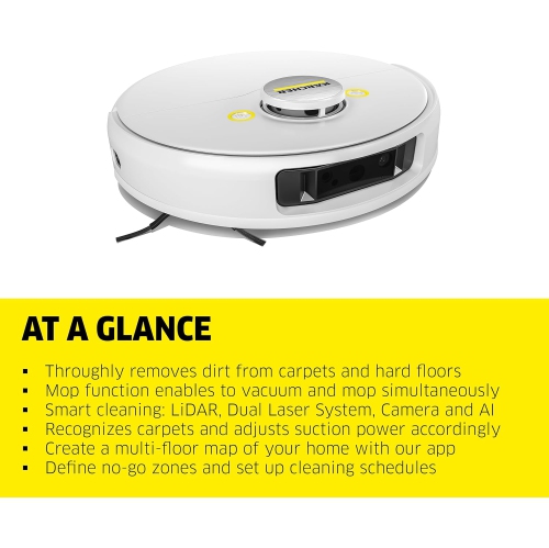 Kärcher - RCV 5 Robot Vacuum Cleaner with Mop Function 5000Pa - Remote Control via App, LiDar Navigation, Dual Laser and AI - Floor Mapping, Obstacle