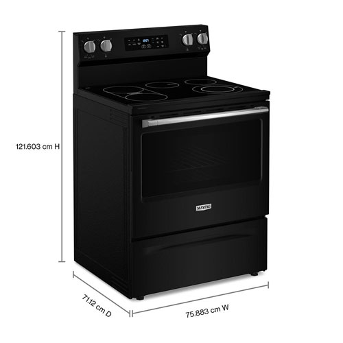 Cuisinière électrique autonome à 5 éléments avec four autonettoyant et friture à l'air chaud 5,3 pi³ 30 po de Maytag - Noir